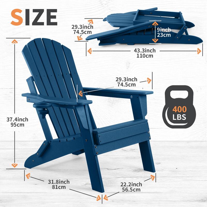 Vrakae Folding Adirondack Chair with Cup Holder Set of 4