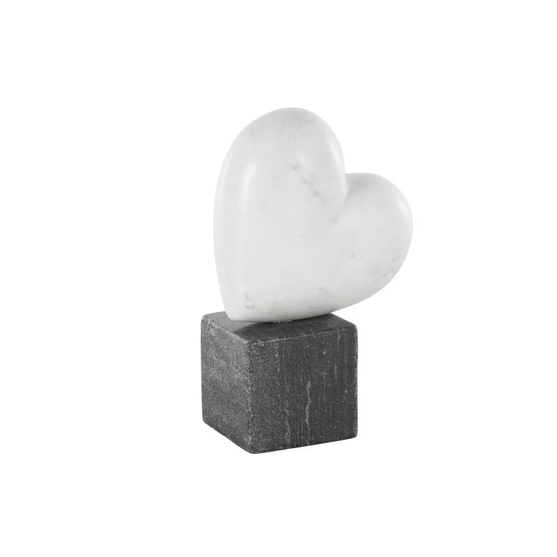 White Marble Slanted Heart Decorative Sculpture with Black Block Base