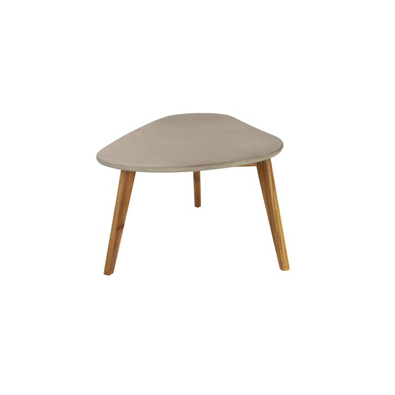 Gray Concrete Inspired Oval End Table Outdoor Accent Table with Brown Tapered Wood Legs