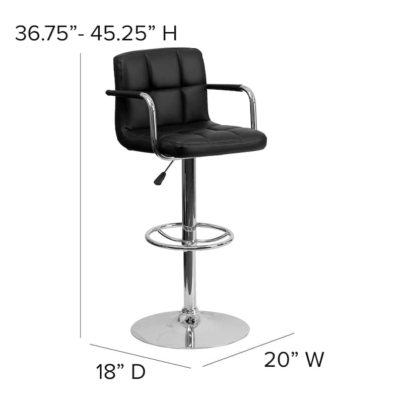 Quilted Vinyl Adjustable Height Barstool with Arms and Chrome Base - 20"W x 18"D x 36.75" - 45.25"H