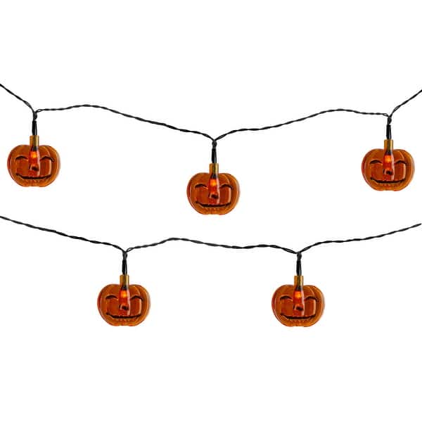 slide 2 of 5, 10ct Orange B/O Jack O' Lantern LED Halloween Lights 6ft Black Wire