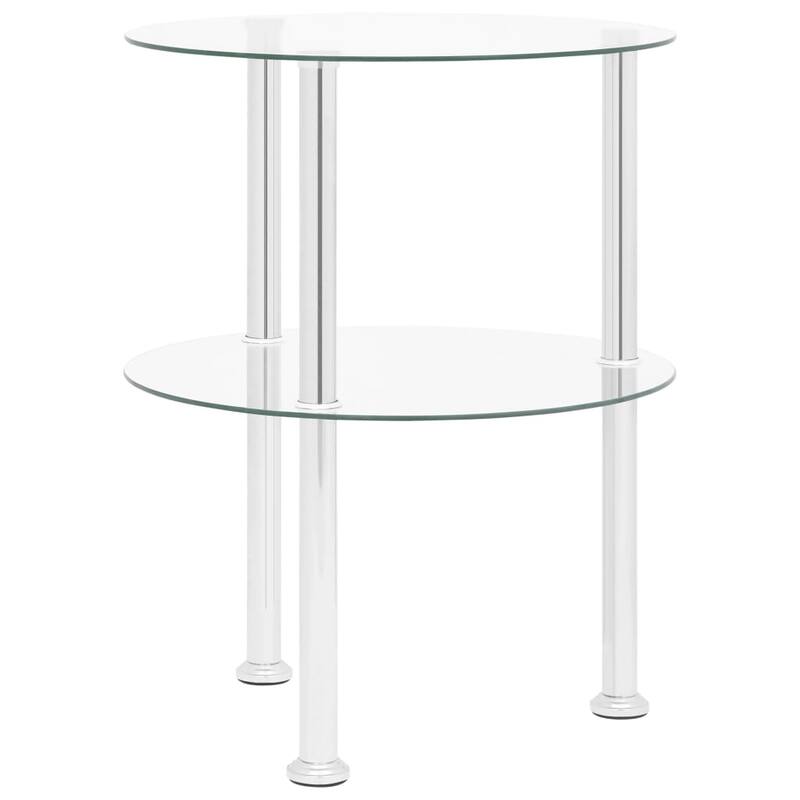 vidaXL 2-Tier Side Table Transparent 15" Tempered Glass - 15" x 19.7"