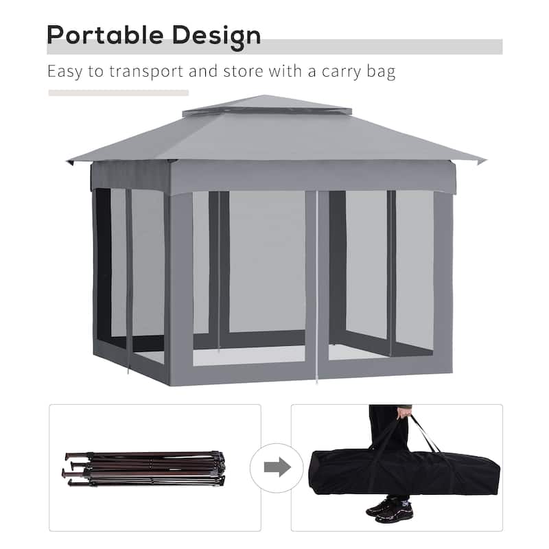 Outsunny 11' x 11' Pop Up Gazebo Canopy with 2-Tier Soft Top, and Removable Zipper Netting, Event Tent with Storage Bag