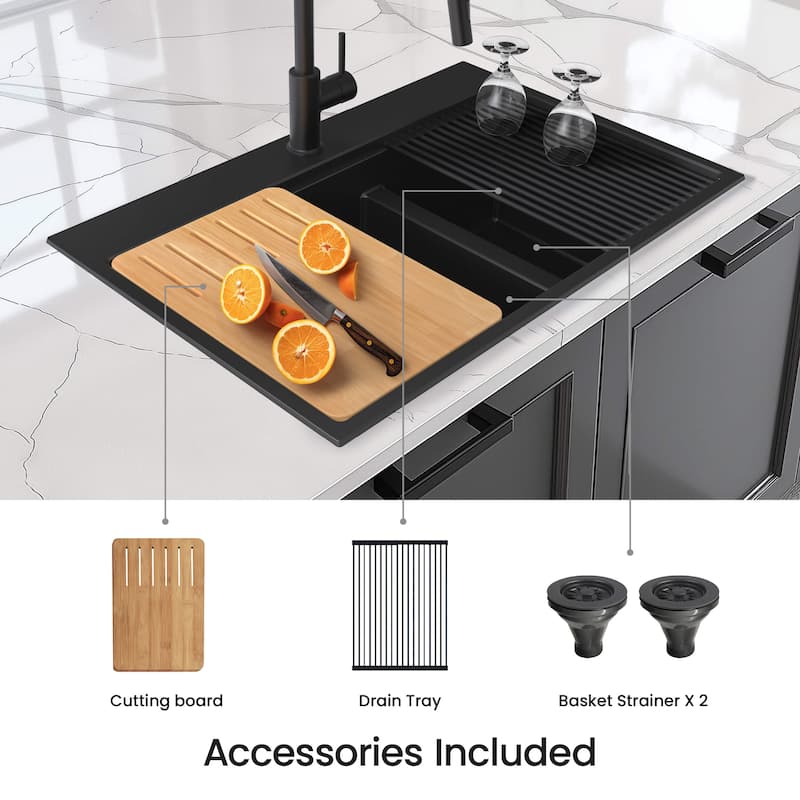33" Top-Mount Workstation Double Bowl Quartz Kitchen Sink