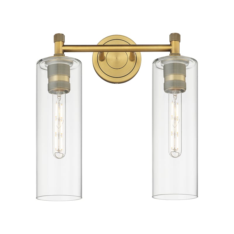 Innovations Lighting Crown Point - 2 Light 12" Wall-Mounted Bath Vanity Light - Clear/Brushed Brass