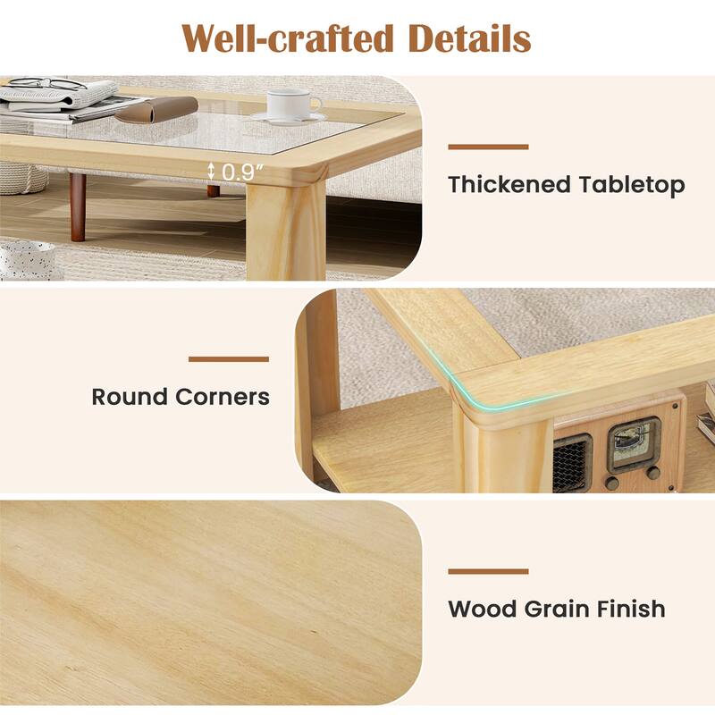 Gymax 2-Tier Coffee Table w/ Tempered Glass Tabletop & Storage Shelf