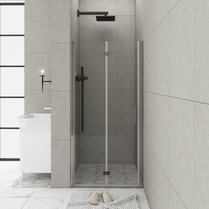 30/32/34/36 Bi-fold Semi-Frameless Shower Door with Clear Tempered Glass - 36'' x 72'' - Chrome