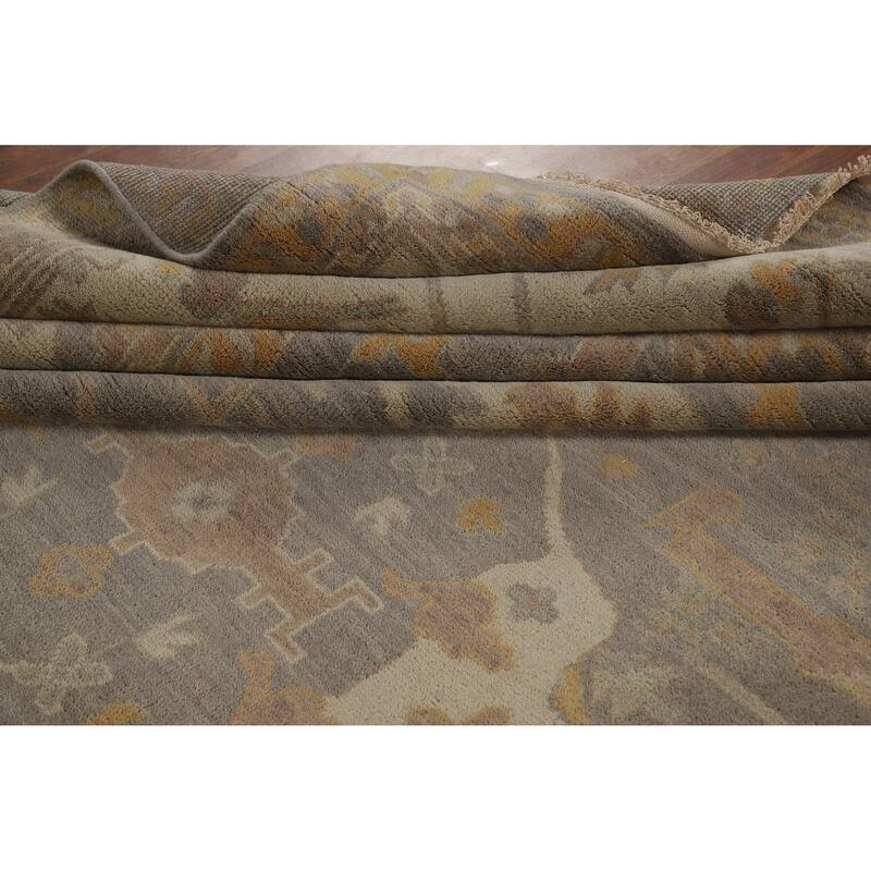Gray Oushak Large Rug Transitional Handmade Wool Carpet - 12'0" x 15'1"