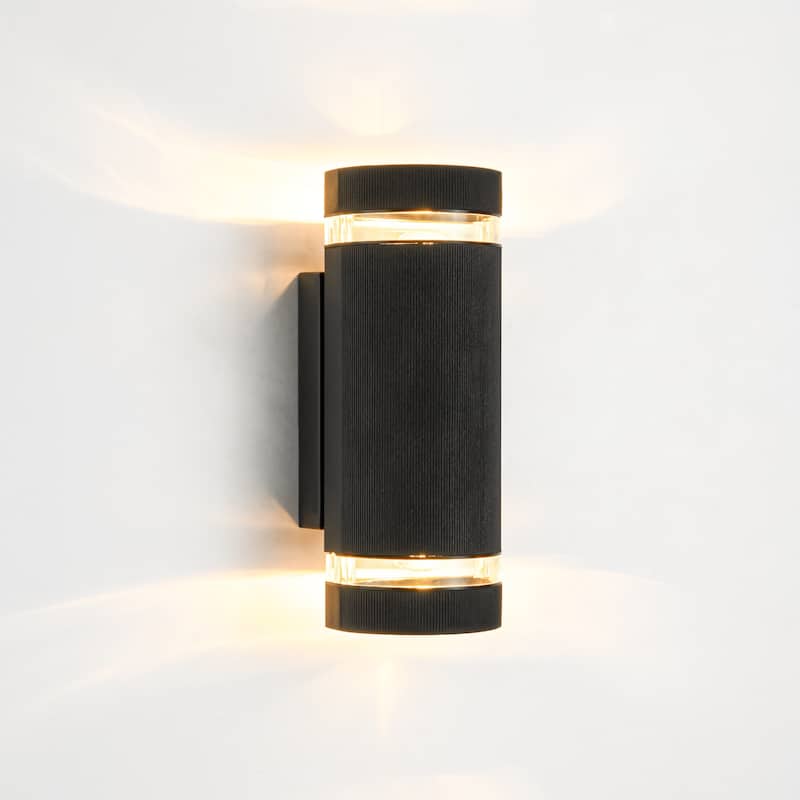 2-Light 10.3" Modern Black Cylinder Outdoor Wall Sconce Lights - 4.1 in. W x 10.3 in. H x 3.9 in. D