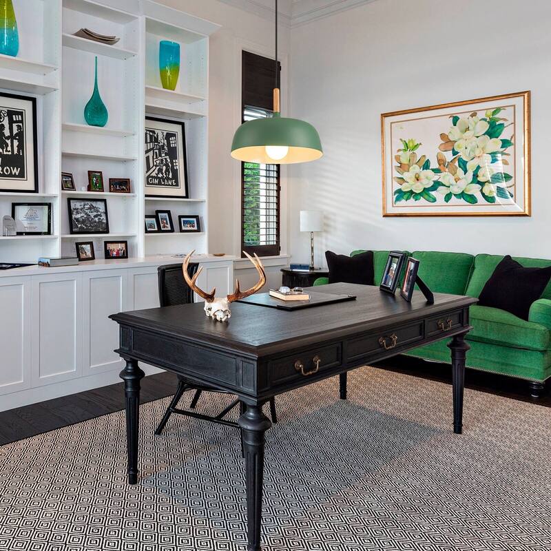 Modern 1-Light Green Dome Pendant Light with Decorative Wood Accent