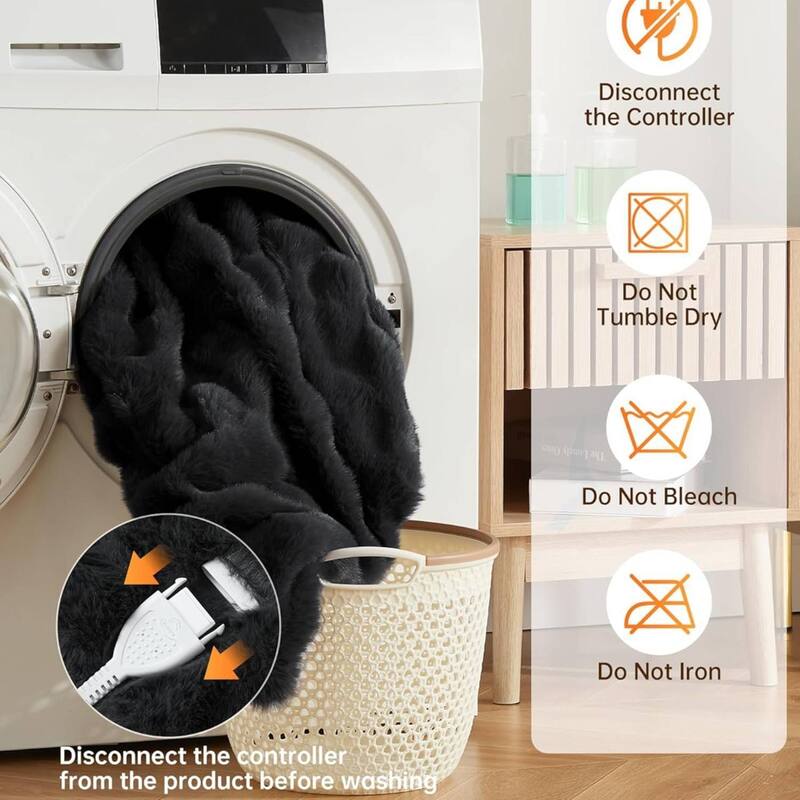 Dual Control Faux Fur Soft Bubble Electric Heating Blanket, Dark Grey