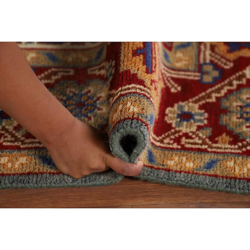 Geometric Heriz Serapi Indian Area Rug Hand-Knotted Blue Wool Carpet - 6'0" x 9'0"