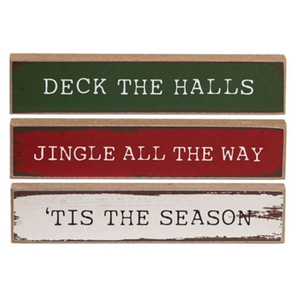 Rustic Christmas Mini Wooden Sign Set Deck the Halls Theme - 3 Asstd. - 6" x 0.50" x 1"