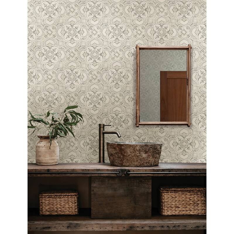Chesapeake Marjoram Light Grey Floral Tile Wallpaper