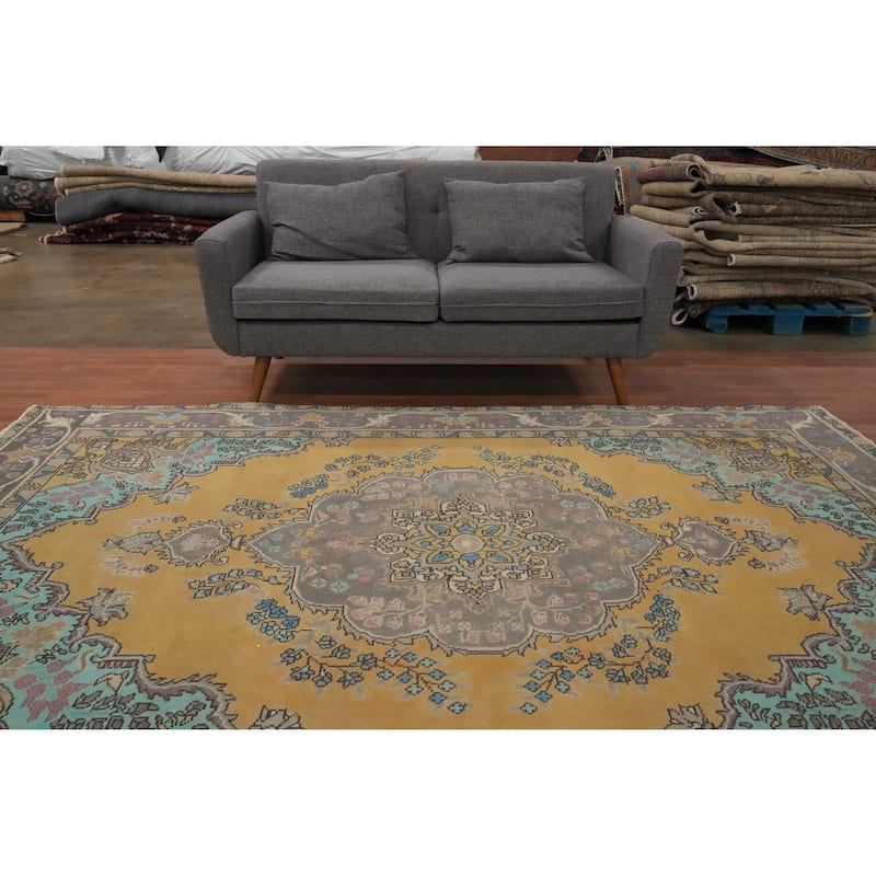 Hand Knotted Oriental 100% Wool Carpet Traditional Floral Oranges & Rust Tabriz Area Rug - 9' 4'' X 6' 5''