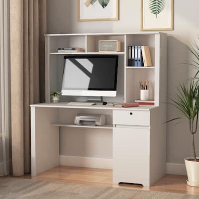 Computer Desk with Hutch & Bookshelf, Writing Laptop Home Office Desk with Drawers,3 AC Outlets and 2 USB Charging Ports