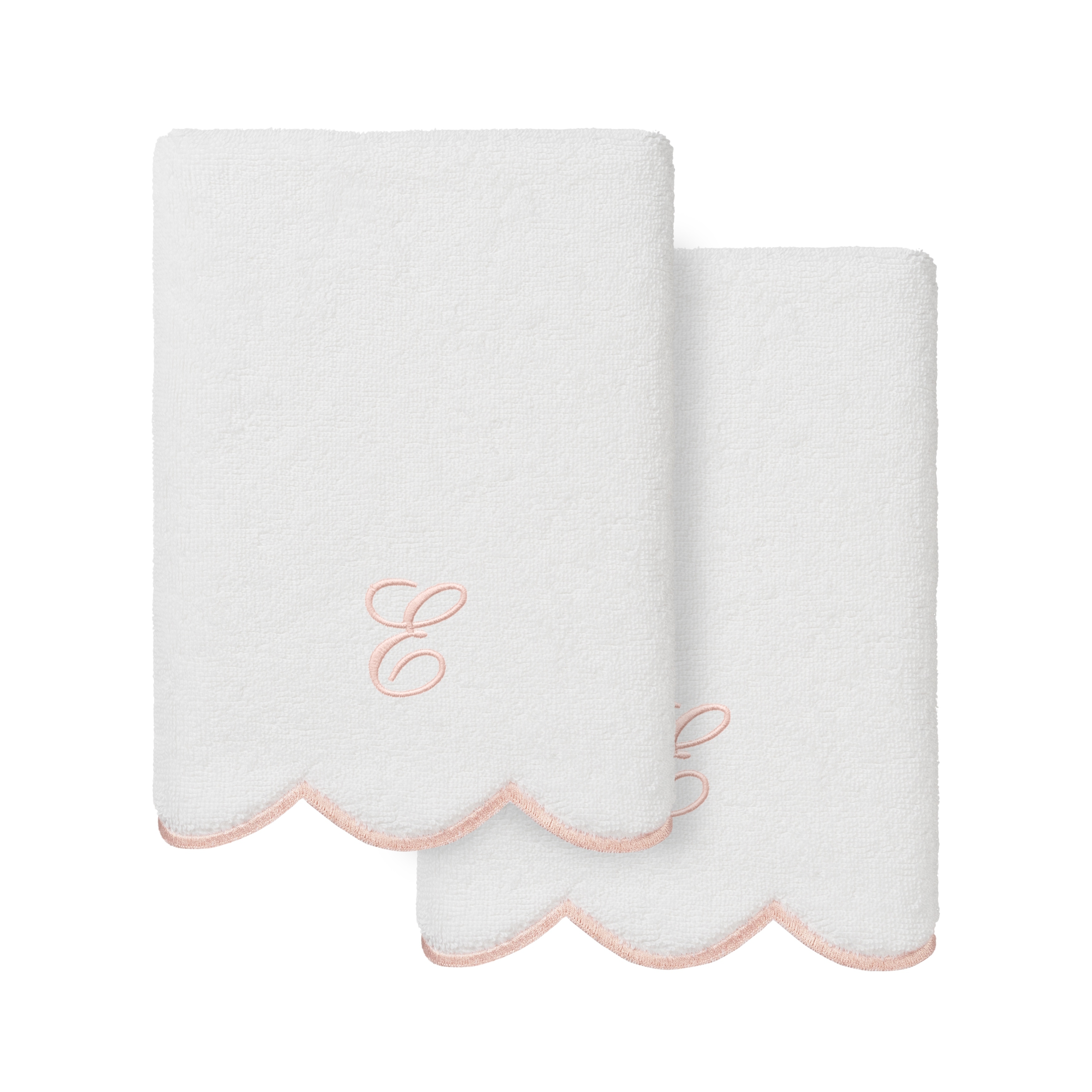 Authentic Hotel and Spa 100% Turkish Cotton Pink ADORNIA Scallop Personalized 2 Piece Hand Towel Set - 2 Hand Towels