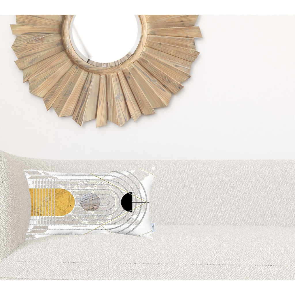 HomeRoots 12" X 20" Black And Yellow Abstract Zippered Handmade Polyester Lumbar Pillow Cover