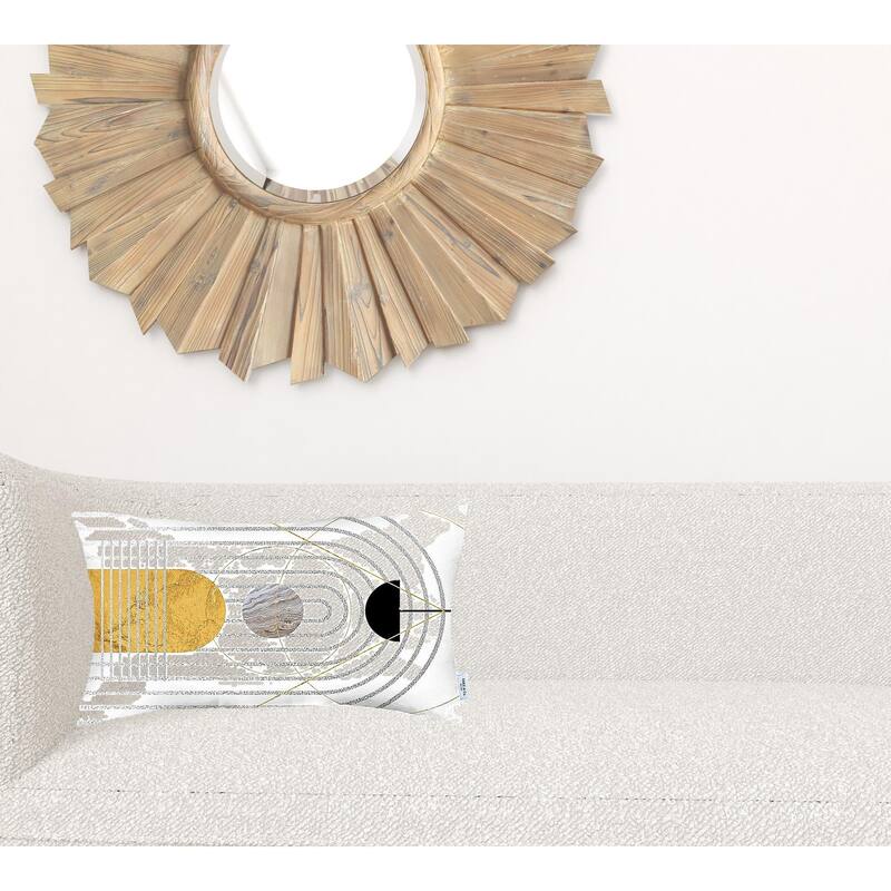 HomeRoots 12" X 20" Black And Yellow Abstract Zippered Handmade Polyester Lumbar Pillow Cover