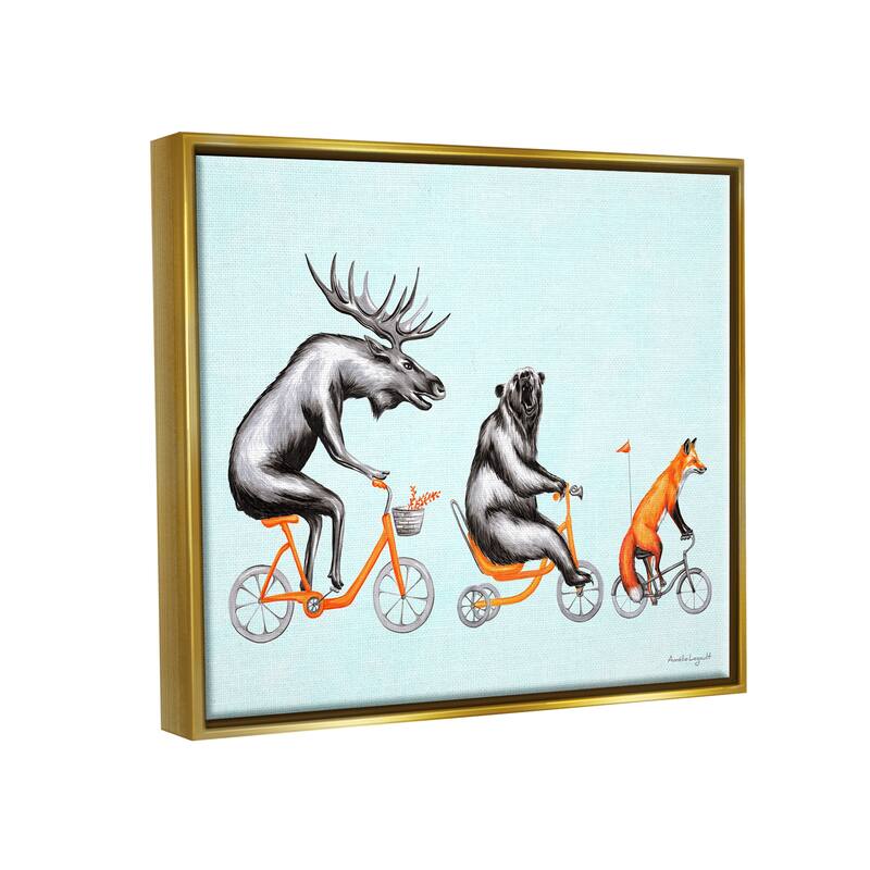 Stupell Wildlife Animals Riding Bikes Moose Bear Fox Floater Frame, Design by Amelie Legault
