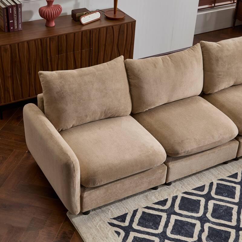 L Shaped Modular Sectional Sofa with Ottoman, Oversize Velvet Upholstered Sofa, 5 Seat Sofa with Removable Cushions