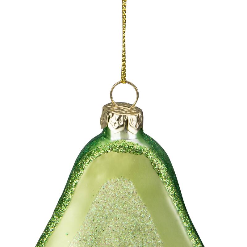 4.5" Green and Yellow Glass Avocado Christmas Ornament