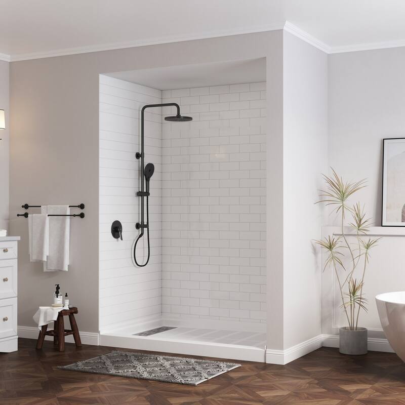 SMC Alcove Single Threshold Shower Pan Base, S/S Drain Cover Included, cUPC Certified, Slip-Resistant