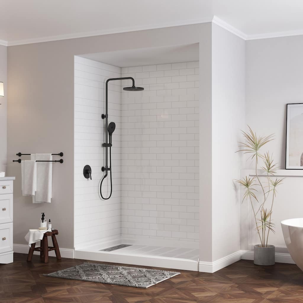 SMC Alcove Single Threshold Shower Pan Base, S/S Drain Cover Included, cUPC Certified, Slip-Resistant