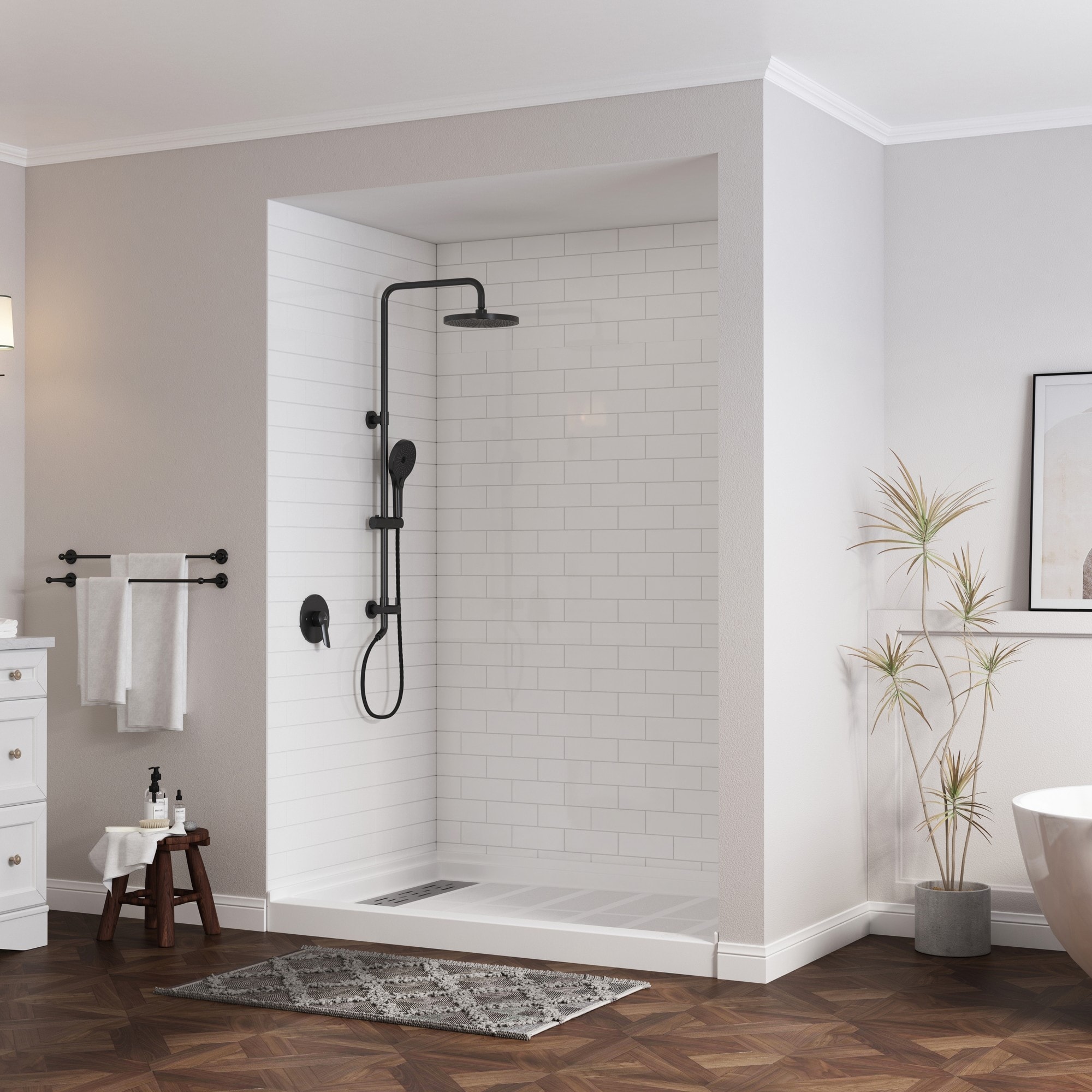 SMC Alcove Single Threshold Shower Pan Base, S/S Drain Cover Included, cUPC Certified, Slip-Resistant