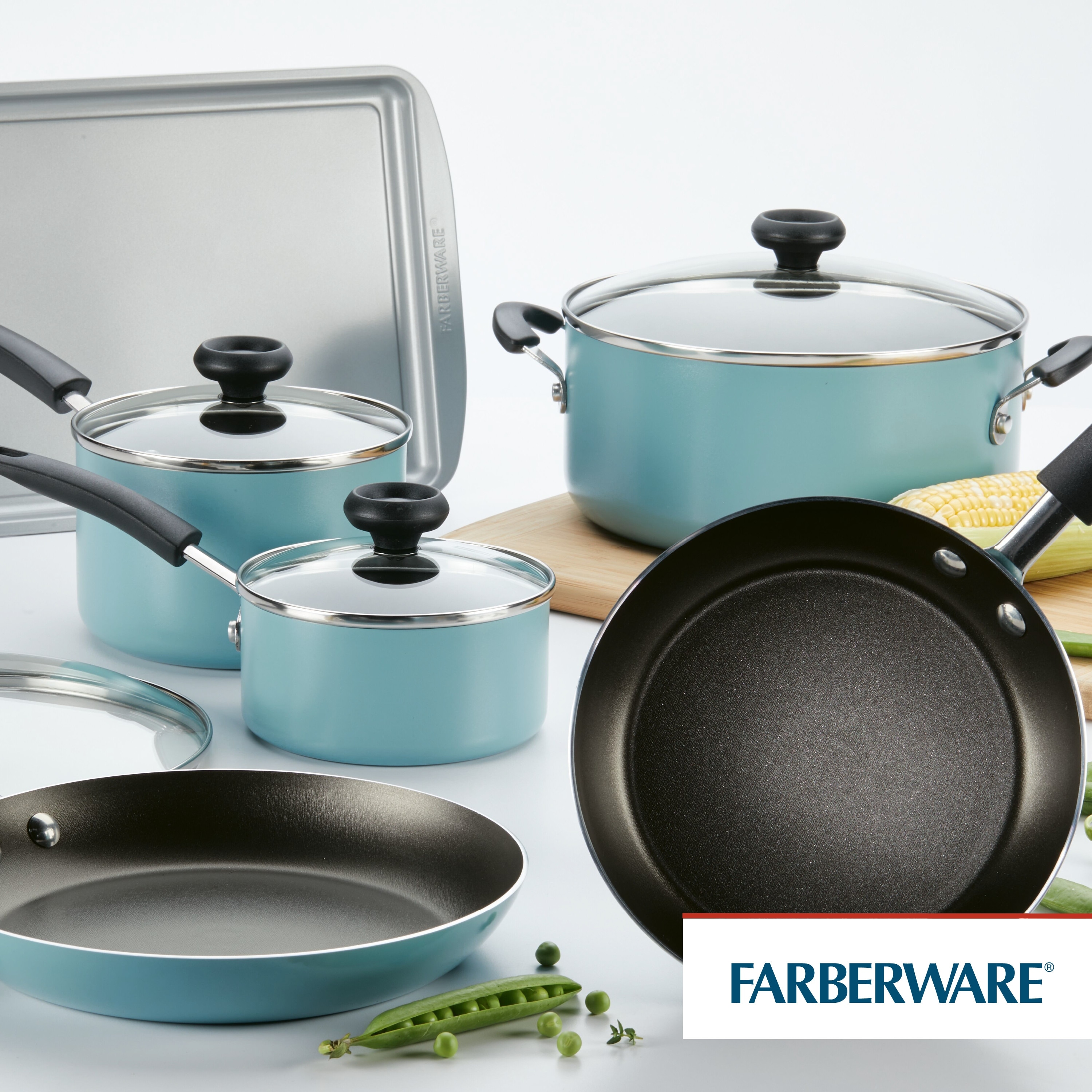 Farberware 12-Piece Easy Clean Nonstick Pots and Pans/Cookware Set, Aqua 