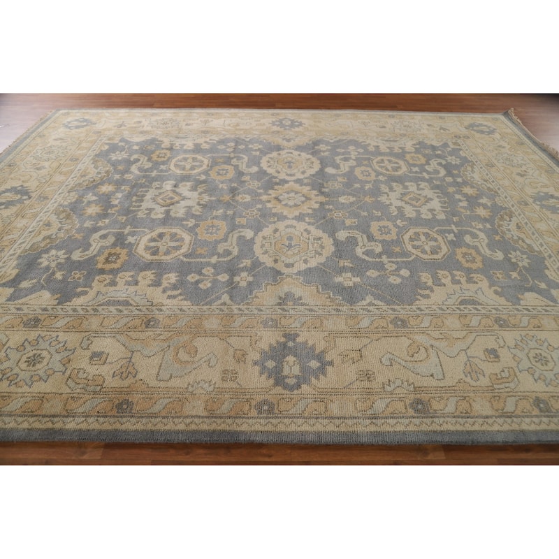 Blue Oushak Area Rug Handmade Oriental Wool Carpet - 9'1"x 11'9"