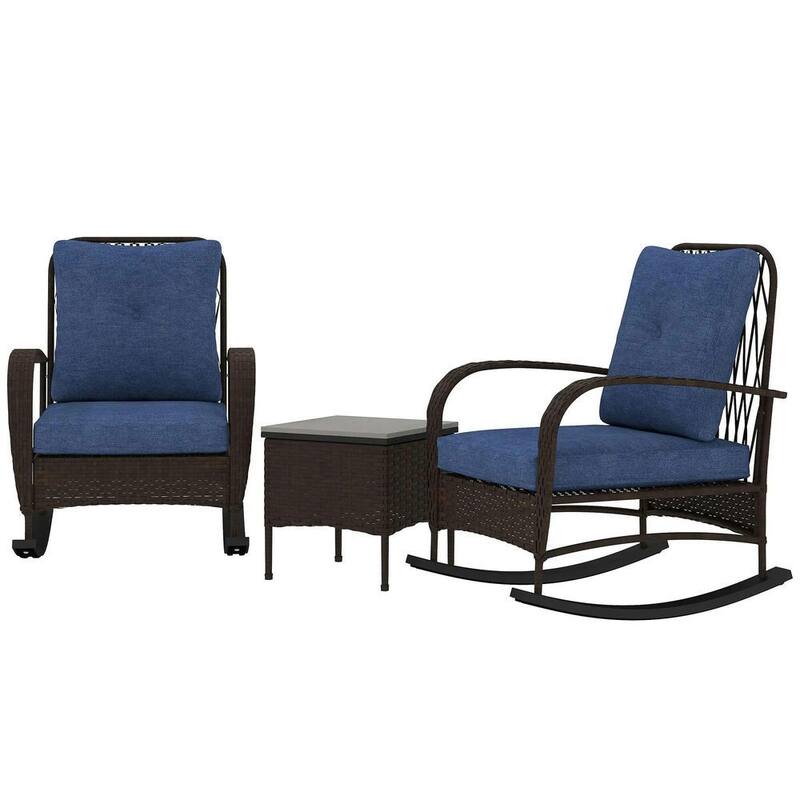 3-Piece Wicker Patio Set with Rocking Chairs, Glass-Top Coffee Table