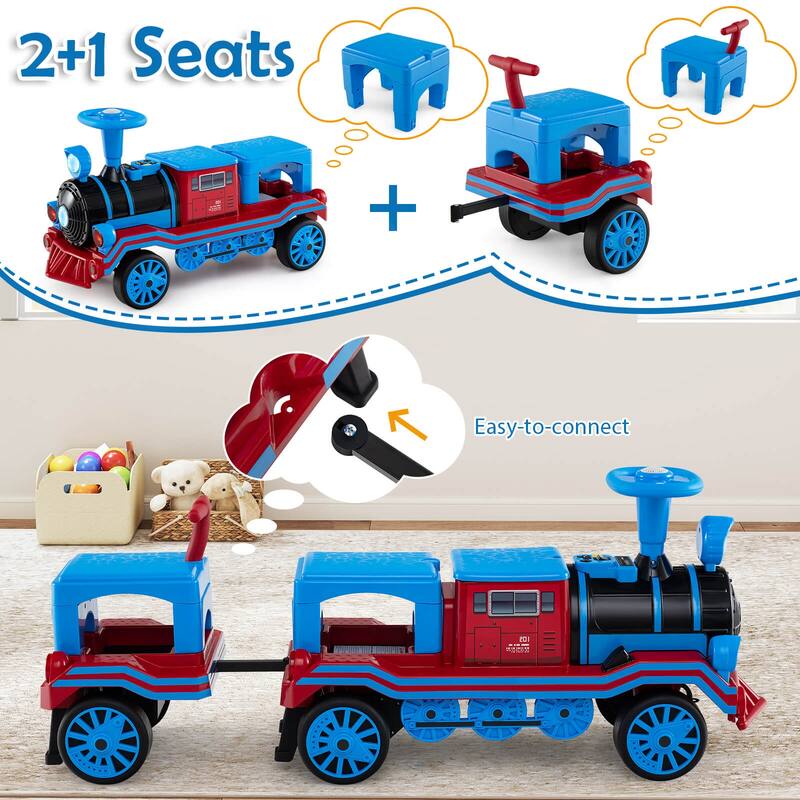 Costway 3-Seater Ride on Train Set Trackless, 12V Ride on Toy Car with - See Details