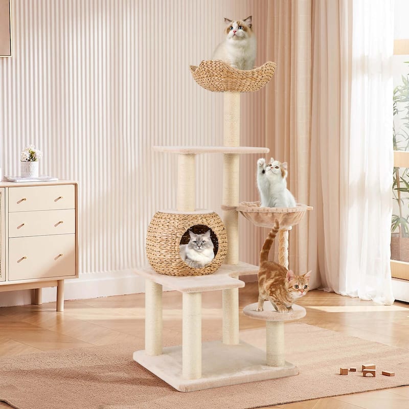 Costway 59" Cattail Cat Tower with Sisal Scratching Posts Perch Condo - See Details