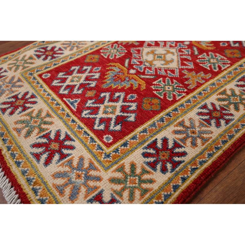 Red Kazak Oriental Accent Rug Hand-Knotted Wool Carpet - 2'0" x 3'1"