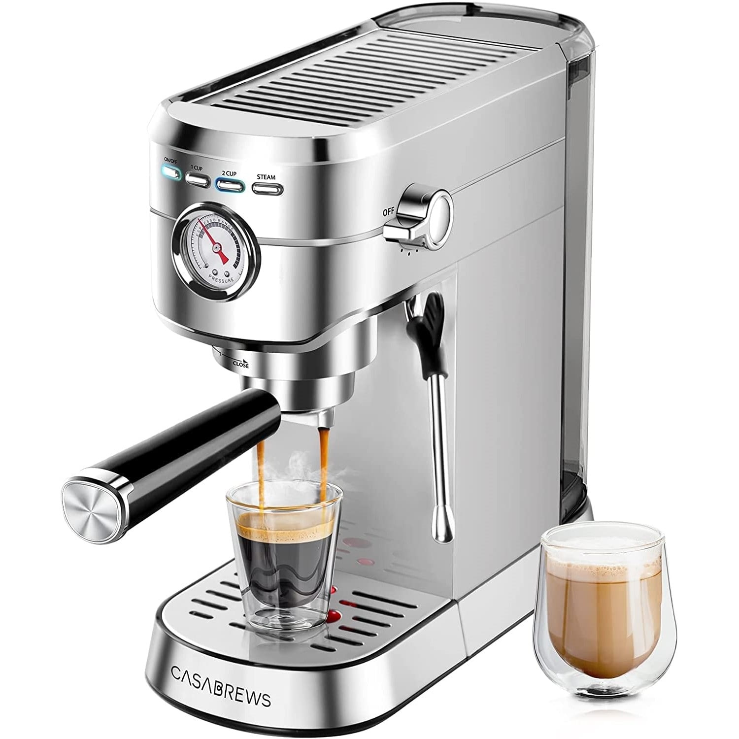 Espresso Machine with Milk Frother Steam Wand and Removable Water Tank - Silver