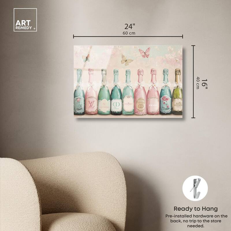 Champagne Mint and Pink Acrylic by Art Remedy, Ready to Hang