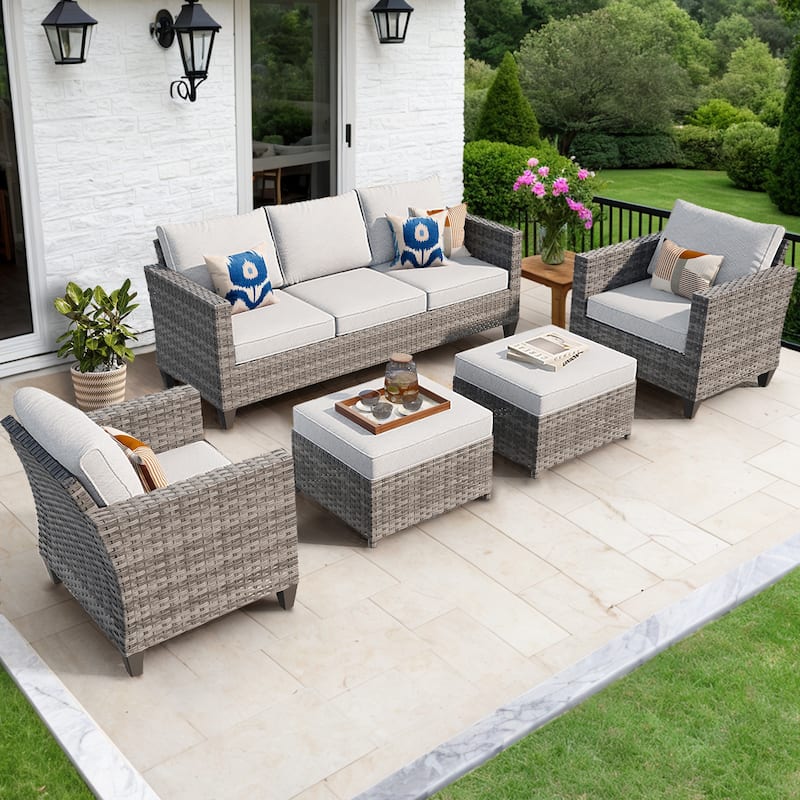 OVIOS 5-Piece Outdoor Wicker Patio Conversation Set - Grey