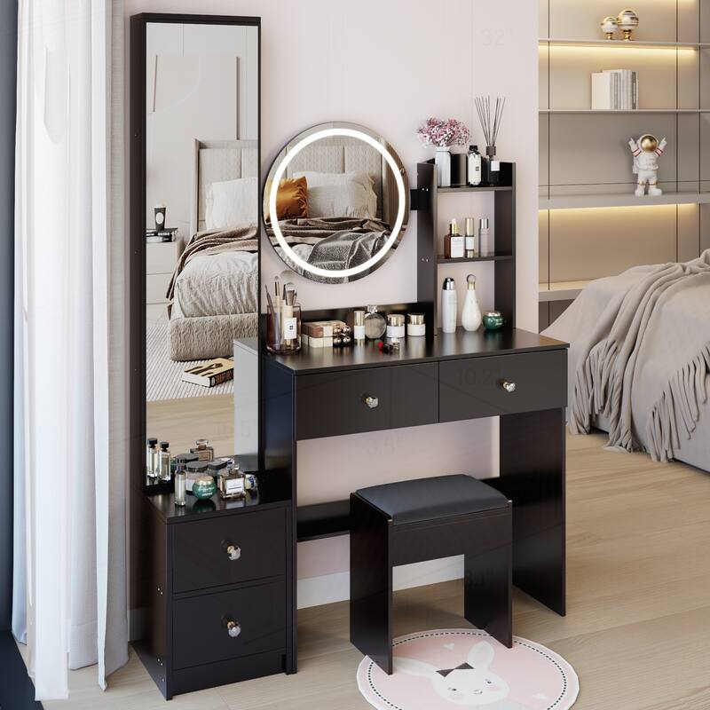 Versatile Vanity Table Set with LED Mirror and Storage