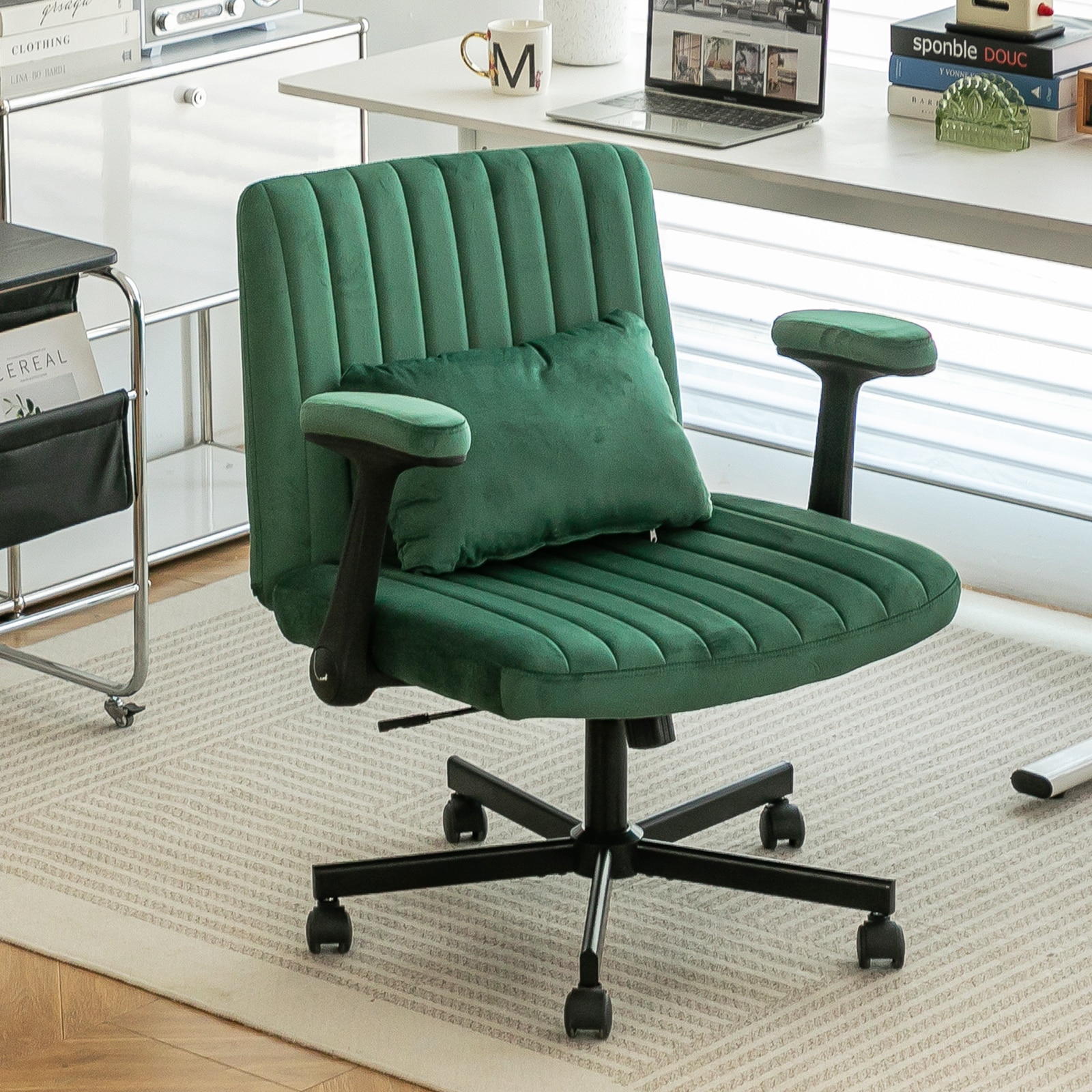 Velvet Criss Cross Armless Office Chair with Wheels