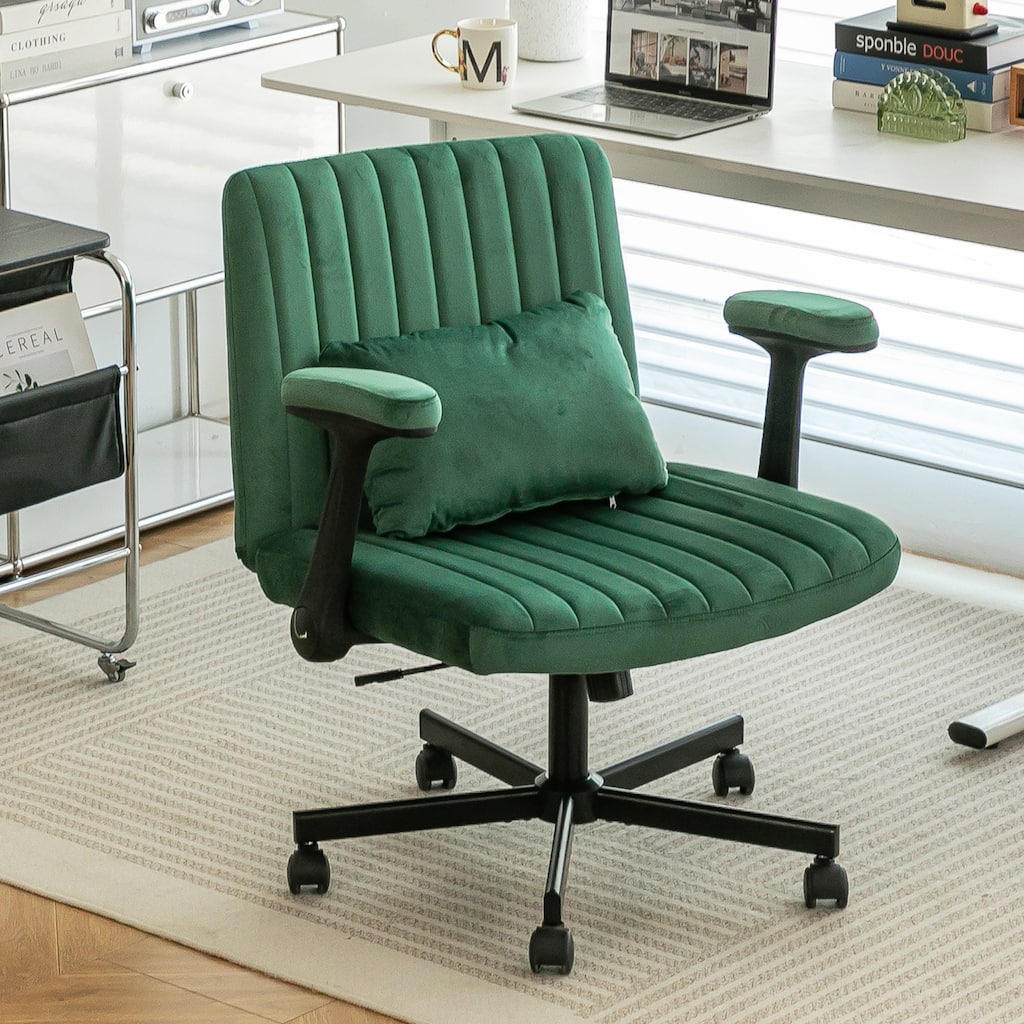 Velvet Swivel Office Chair with Wheels, Comfy Criss Cross Upholstered Vanity Chair, Desk Chair with Adjustable Height