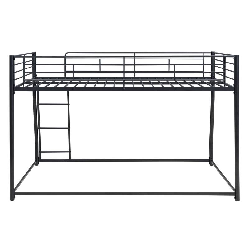 Full XL Over Queen Metal Floor Bunk Bed, Black, Space-Saving Design