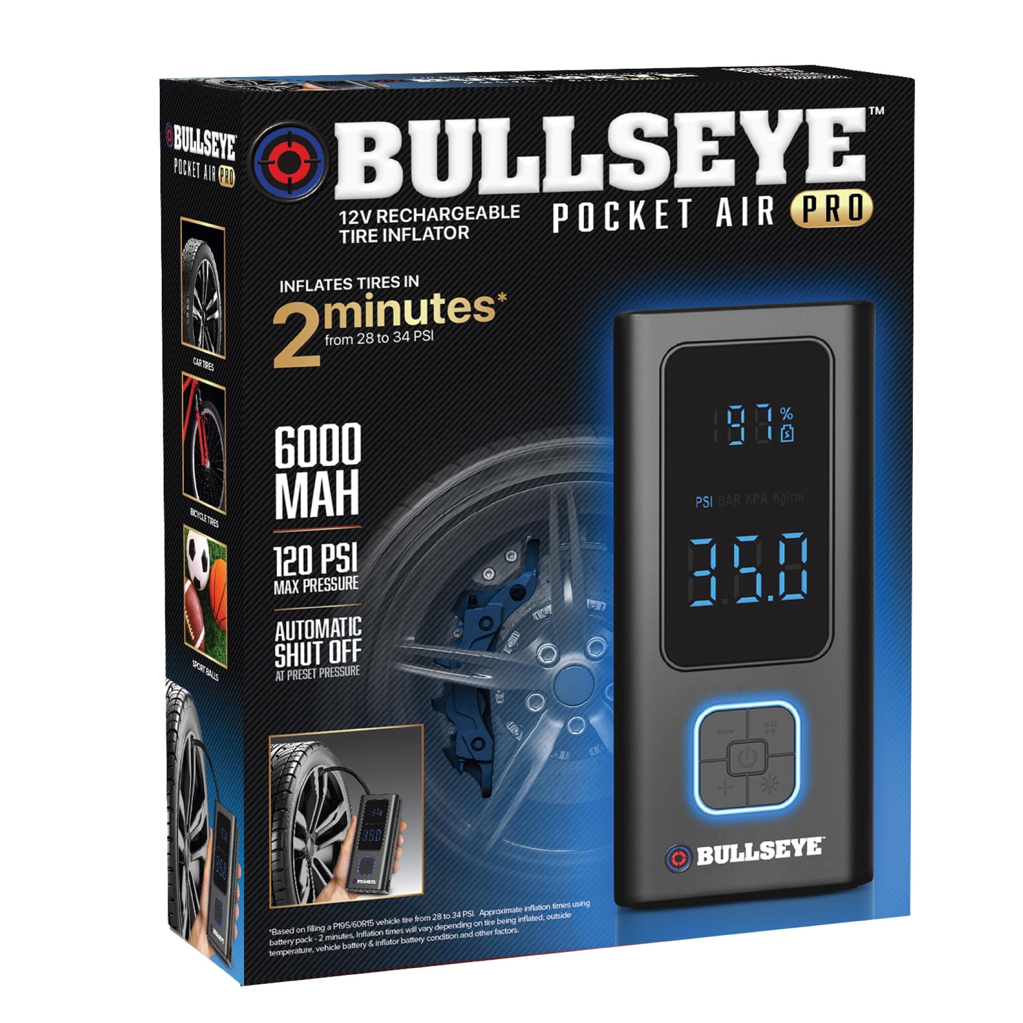 Bullseye Pocket Air Pro 12V Rechargeable Tire Inflator with LED