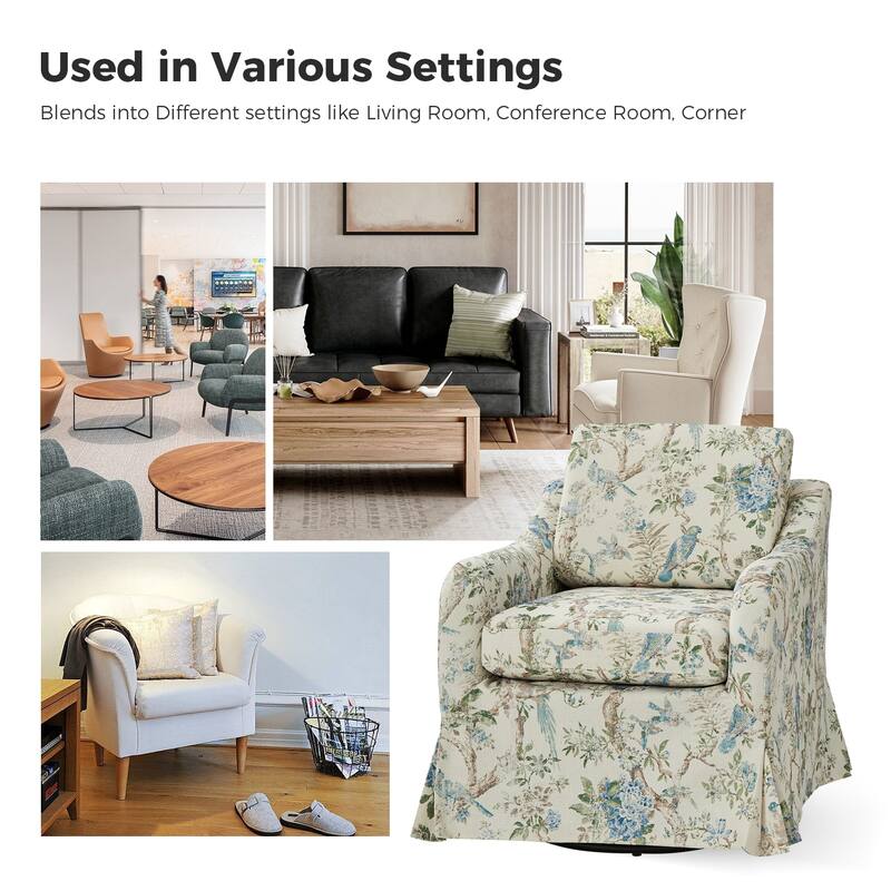 Alois Floral Slipcover Swivel Accent Chair with Removable Cushion Set of 2 by HULALA HOME
