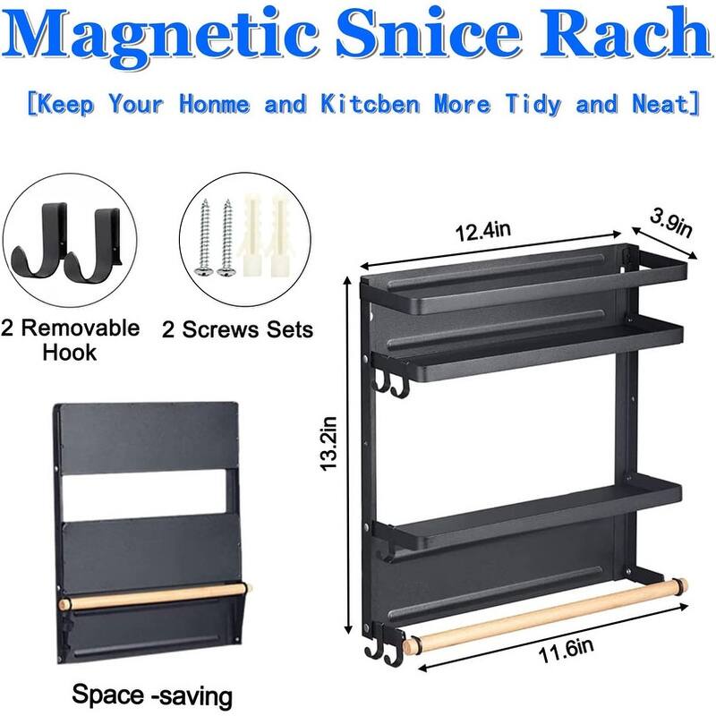 Magnetic Spice Rack for Refrigerator Magnetic Paper Towel Holder - 3.9"D x 12.4"W x 13.2"H