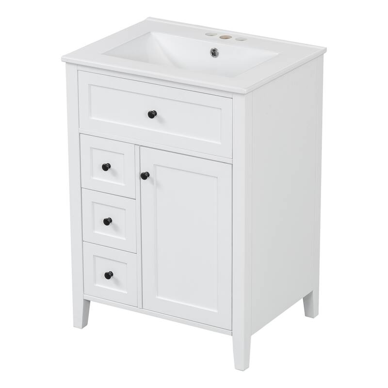 Roomfitters 24" Bathroom Vanity with Sink, Solid Wood Legs, 4 Drawers & Cabinet with Adjustable Shelf