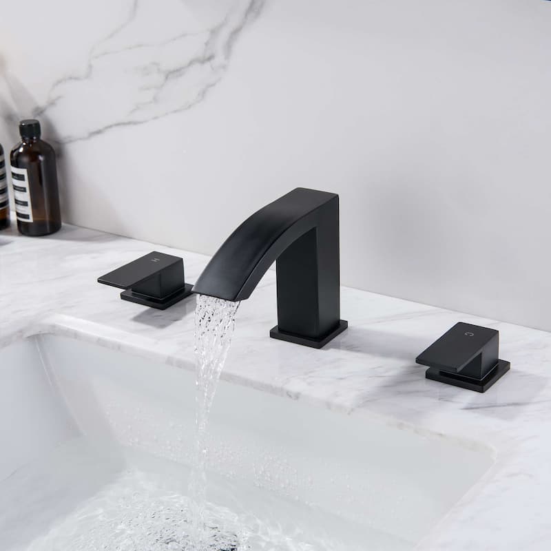 Widespread Bathroom Faucet Waterfall 3 Holes Bathroom Sink Faucet Double Handle Modern 8 Inche Basin Vanity Taps With Valve