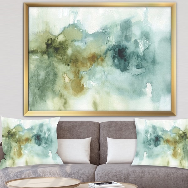 slide 1 of 12, Designart 'Abstract Watercolor Green House' Modern & Contemporary Framed Art Print