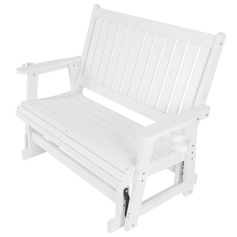 Fortune Candy HIPS Patio Glider 2-Seat with Cup Holders, Heavy Duty 900 LB, All-Weather Resistant - White