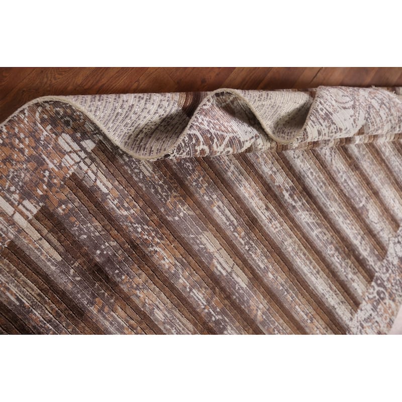 Striped Abstract Accent Rug Handmade Wool Carpet - 4'0"x 5'10"